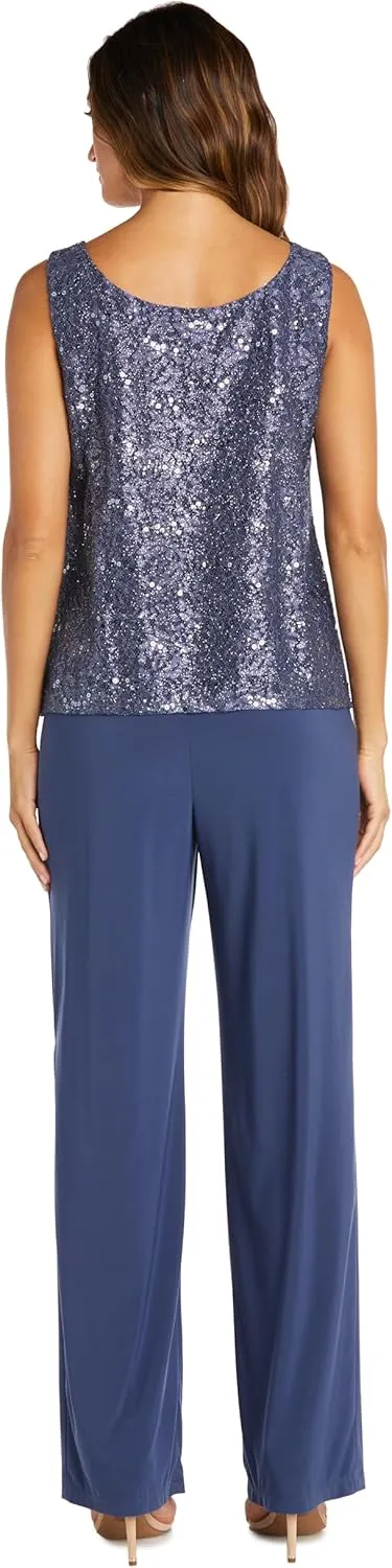 R&M Richards Women's Scallop Lace Duster Pant Set