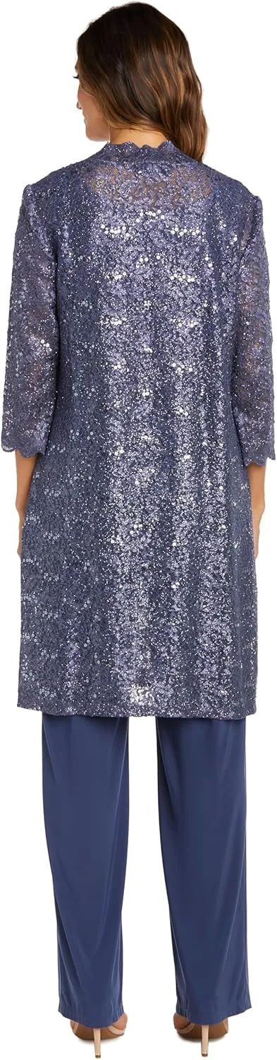 R&M Richards Women's Scallop Lace Duster Pant Set