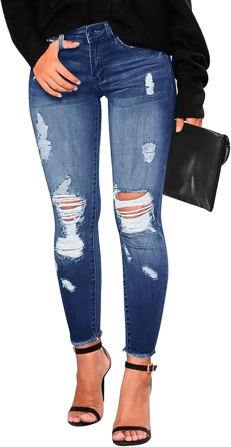 Ripped Jeans Womens Fall Fashion 2024 Trendy Stretchy Skinny Jeans Boyfriend Distressed Jeans Destroyed Denim Jeggings