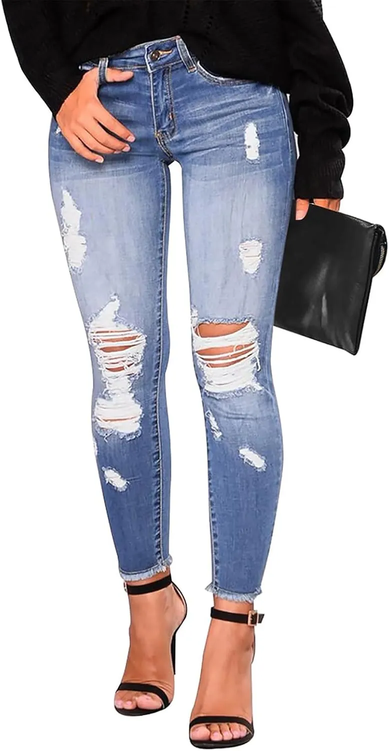 Ripped Jeans Womens Fall Fashion 2024 Trendy Stretchy Skinny Jeans Boyfriend Distressed Jeans Destroyed Denim Jeggings