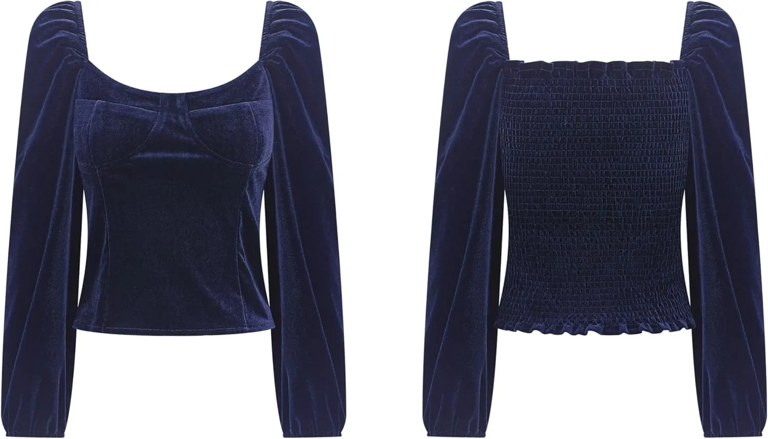 R.Vivimos Women's Fall Velvet Long Sleeves Square Neckline Casual Vintage Crop Tops Blouse