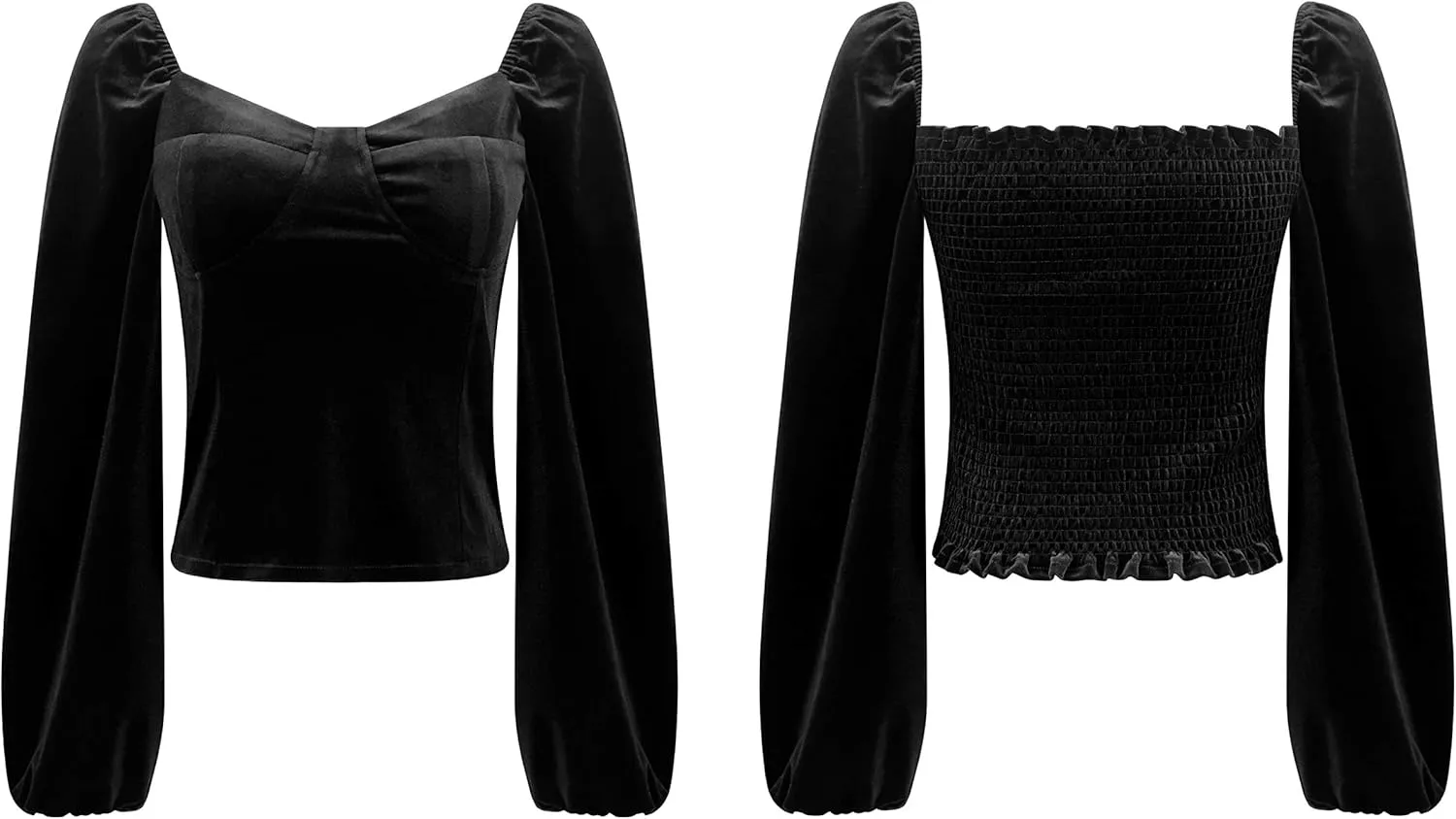 R.Vivimos Women's Fall Velvet Long Sleeves Square Neckline Casual Vintage Crop Tops Blouse