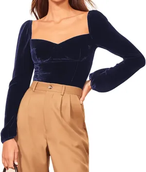 R.Vivimos Women's Fall Velvet Long Sleeves Square Neckline Casual Vintage Crop Tops Blouse