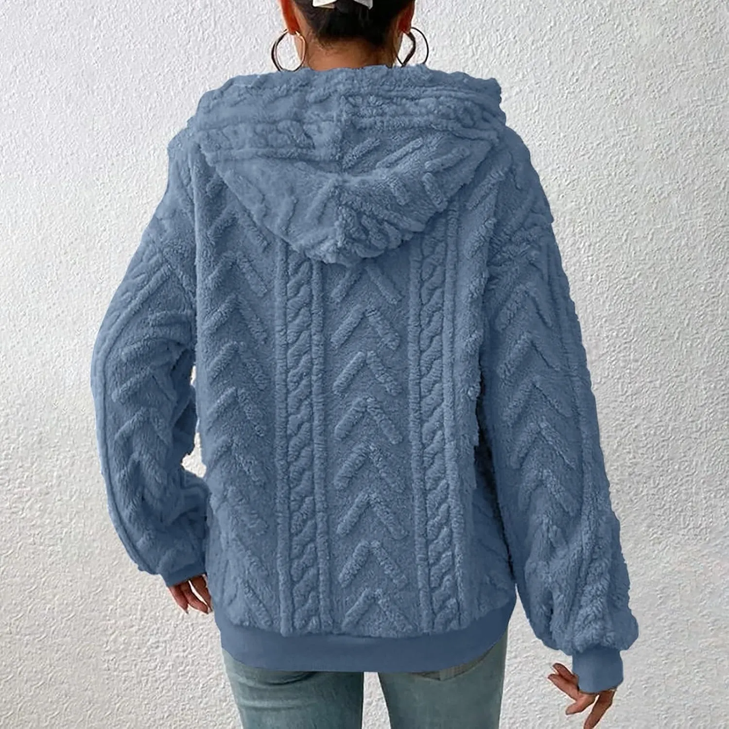 SHAOBGE Hoodies For Women Casual Pullover Waffle Long Sleeve Drawstring Hooded Sweatshirt with Pocket