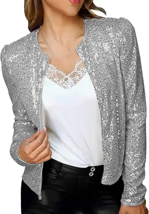 SHAOBGE Women's Fashion Color Matching Sequin Short Casual Women's Coat Womens Light Sweaters