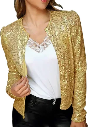 SHAOBGE Women's Fashion Color Matching Sequin Short Casual Women's Coat Womens Light Sweaters