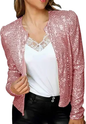 SHAOBGE Women's Fashion Color Matching Sequin Short Casual Women's Coat Womens Light Sweaters