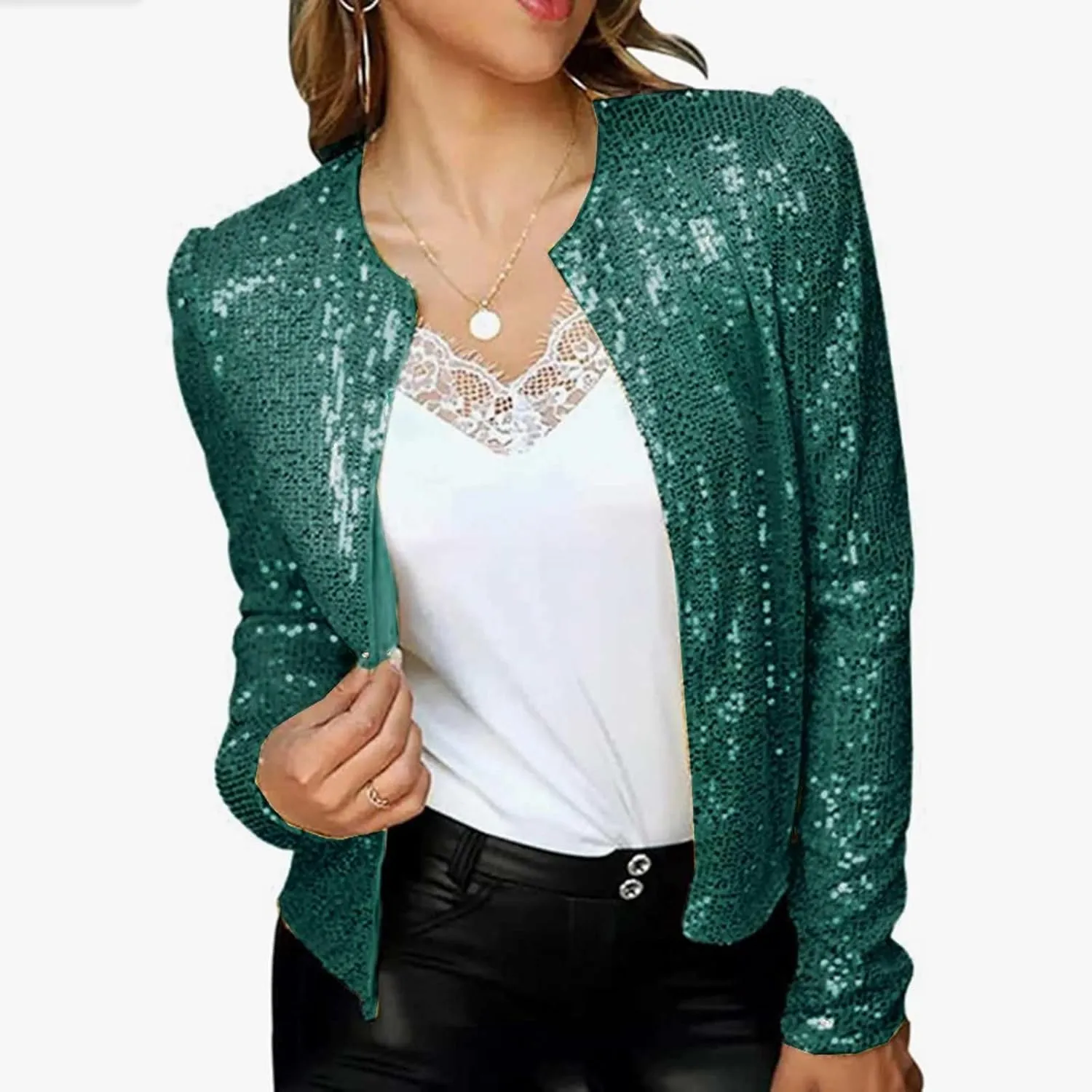 SHAOBGE Women's Fashion Color Matching Sequin Short Casual Women's Coat Womens Light Sweaters