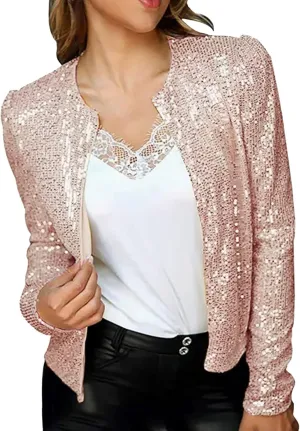 SHAOBGE Women's Fashion Color Matching Sequin Short Casual Women's Coat Womens Light Sweaters