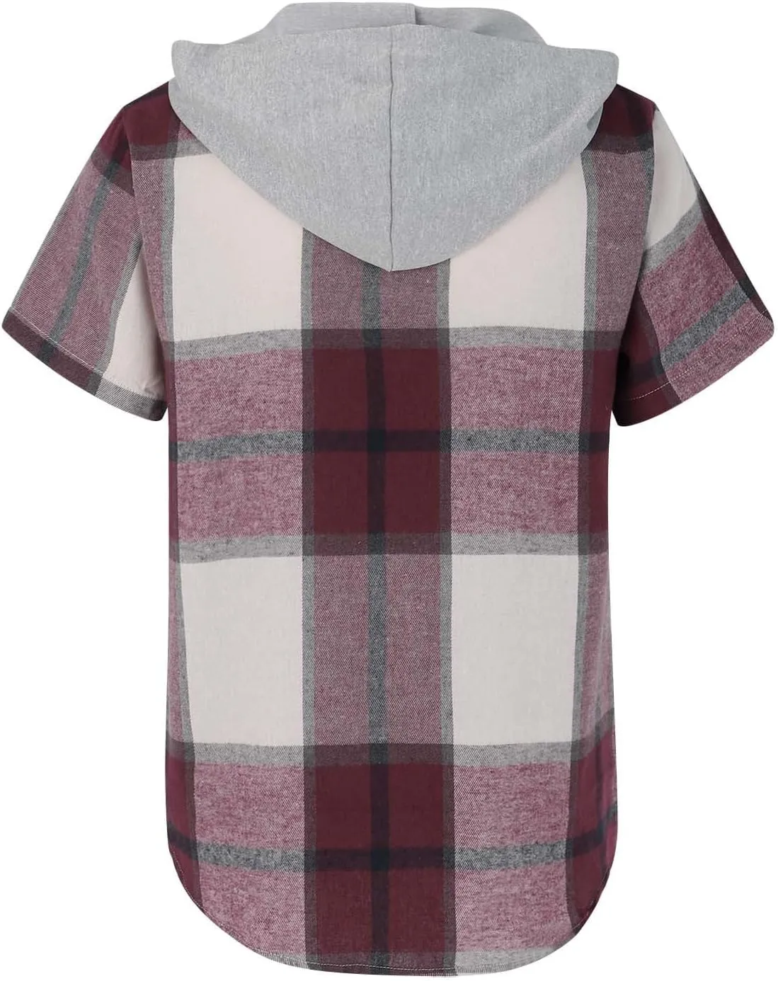 Short Sleeve Hoodies for Men Summer Plaid Button Down Tshirts Shirts Hooded with Pockets Pullover Tops Casual Tees