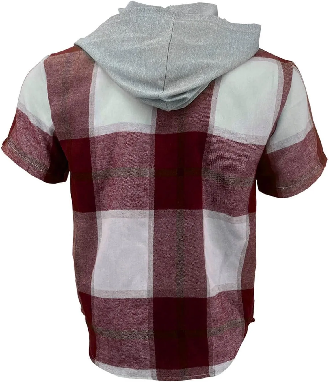 Short Sleeve Hoodies for Men Summer Plaid Button Down Tshirts Shirts Hooded with Pockets Pullover Tops Casual Tees