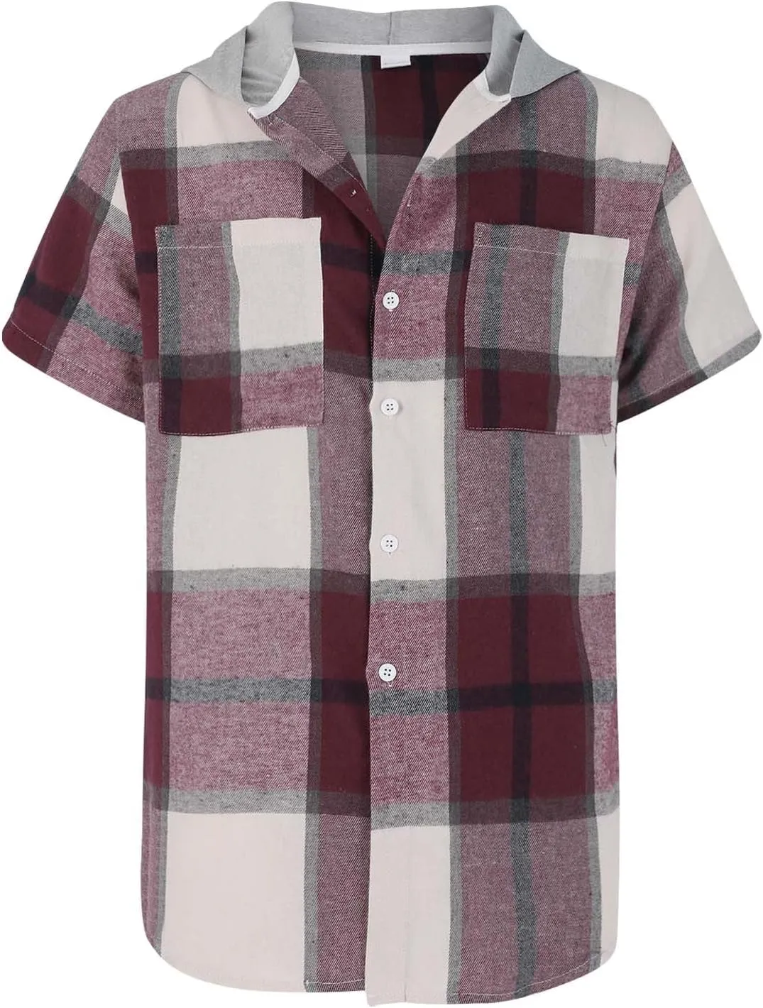 Short Sleeve Hoodies for Men Summer Plaid Button Down Tshirts Shirts Hooded with Pockets Pullover Tops Casual Tees