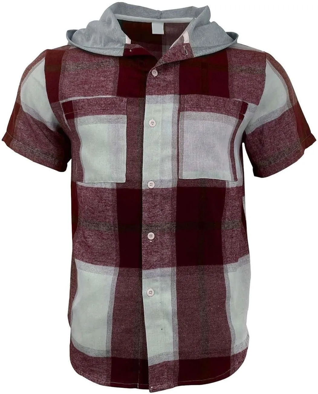 Short Sleeve Hoodies for Men Summer Plaid Button Down Tshirts Shirts Hooded with Pockets Pullover Tops Casual Tees