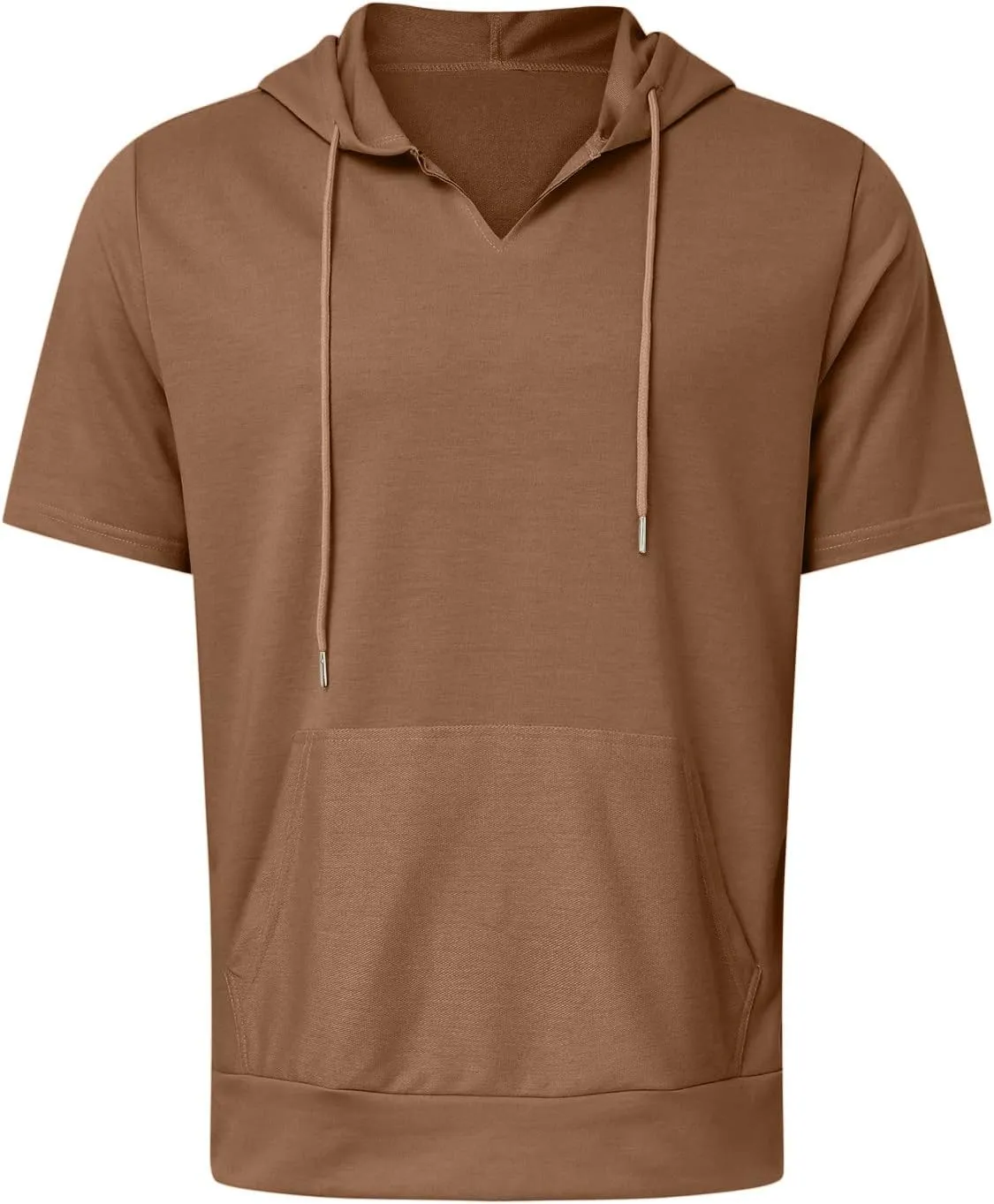Short Sleeve Hoodies for Men Summer V Neck Hooded Shirts Lightweight Pullover Tops with Pocket Drawstring Casual Tees