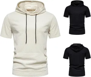 Short Sleeve Hoodies for Men Summer Waffle Tshirts Shirts Hooded with Pocket Gym Workout Pullover Tops Casual Tees
