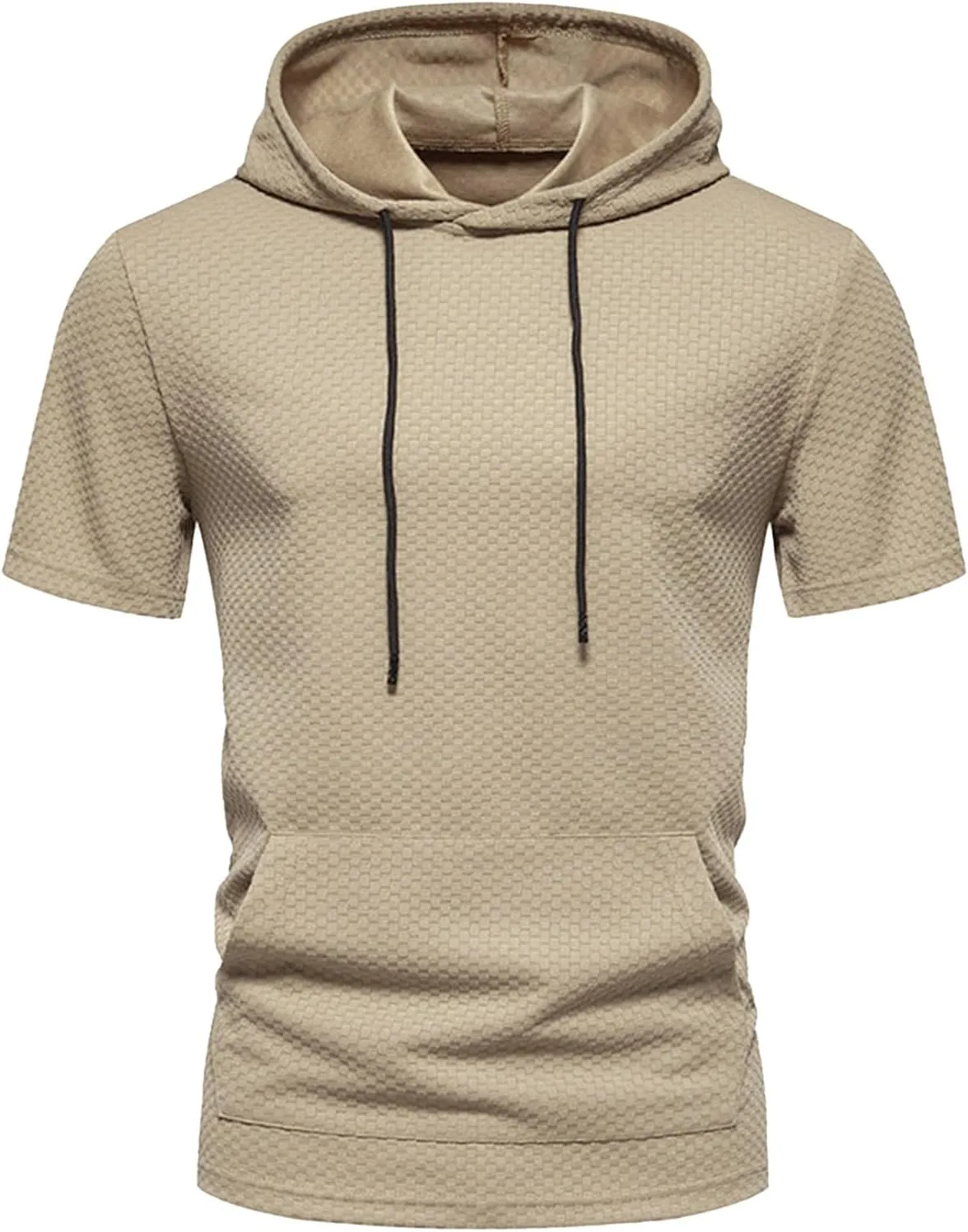 Short Sleeve Hoodies for Men Summer Waffle Tshirts Shirts Hooded with Pocket Gym Workout Pullover Tops Casual Tees