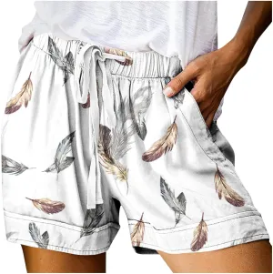 Shorts for Women Vintage Graphic Shorts for Ladies Drawstring Elastic Waist Shorts Gym Workout Shorts Summer Casual