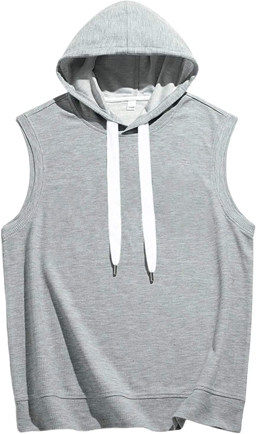 Sleeveless Hoodies for Men Summer Textured Tank Tops Pullover Cut Off Shirts Hooded Workout Muscle Shirt Casual Tees