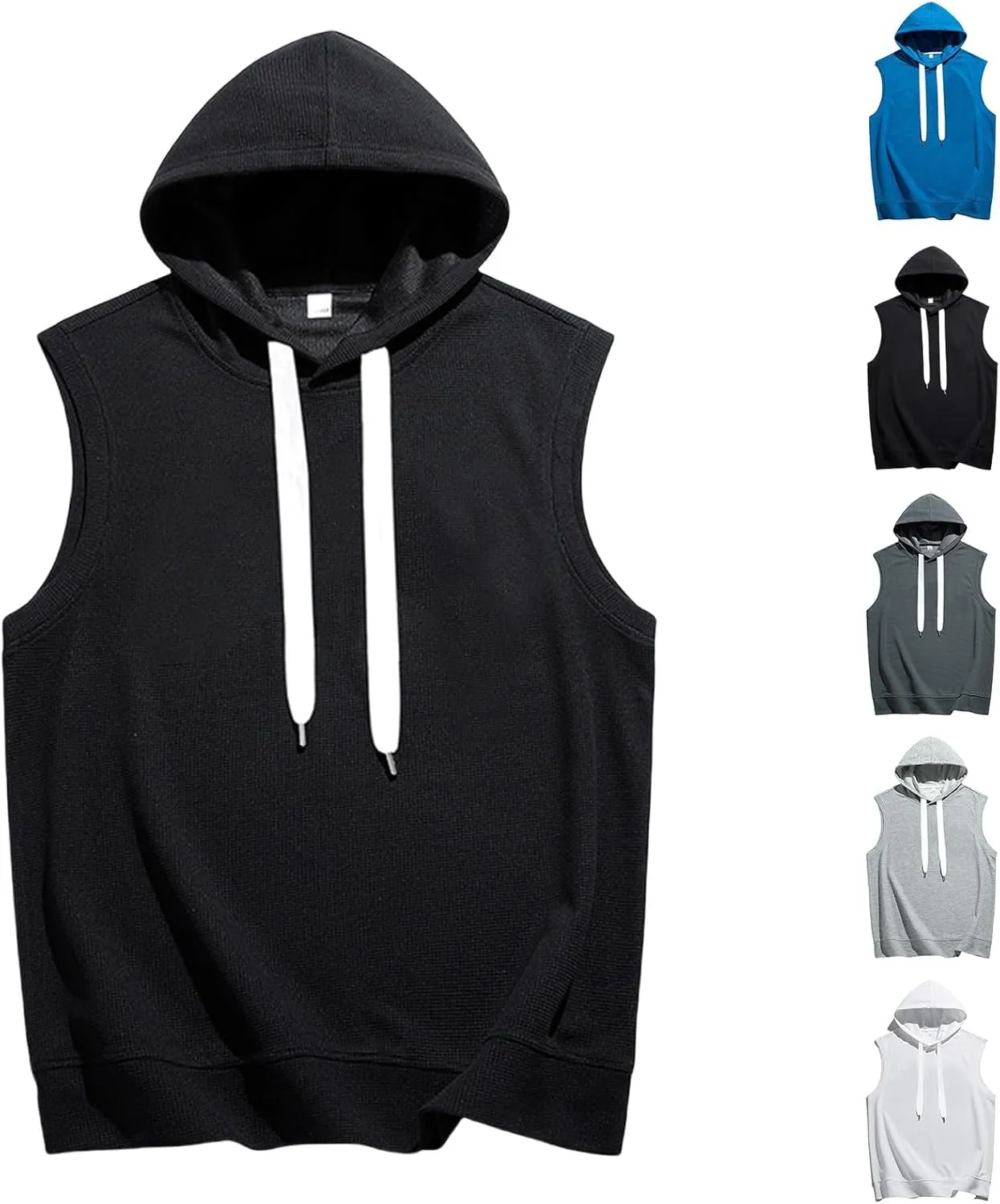 Sleeveless Hoodies for Men Summer Textured Tank Tops Pullover Cut Off Shirts Hooded Workout Muscle Shirt Casual Tees
