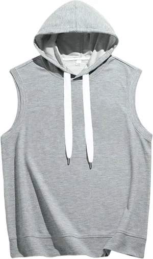 Sleeveless Hoodies for Men Summer Textured Tank Tops Pullover Cut Off Shirts Hooded Workout Muscle Shirt Casual Tees