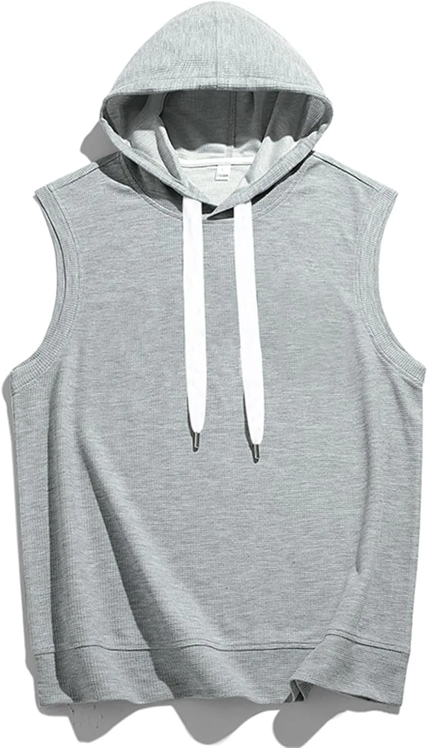 Sleeveless Hoodies for Men Summer Textured Tank Tops Pullover Cut Off Shirts Hooded Workout Muscle Shirt Casual Tees