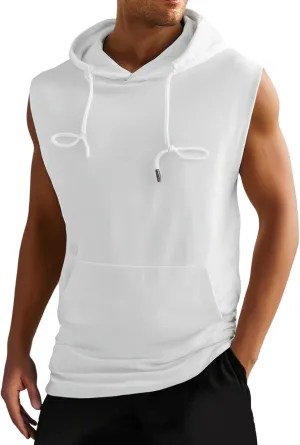 Sleeveless Hoodies for Men Summer Workout Tank Tops Hooded Solid Color Pullover Shirts Muscle Tshirt 2025 Casual Tees