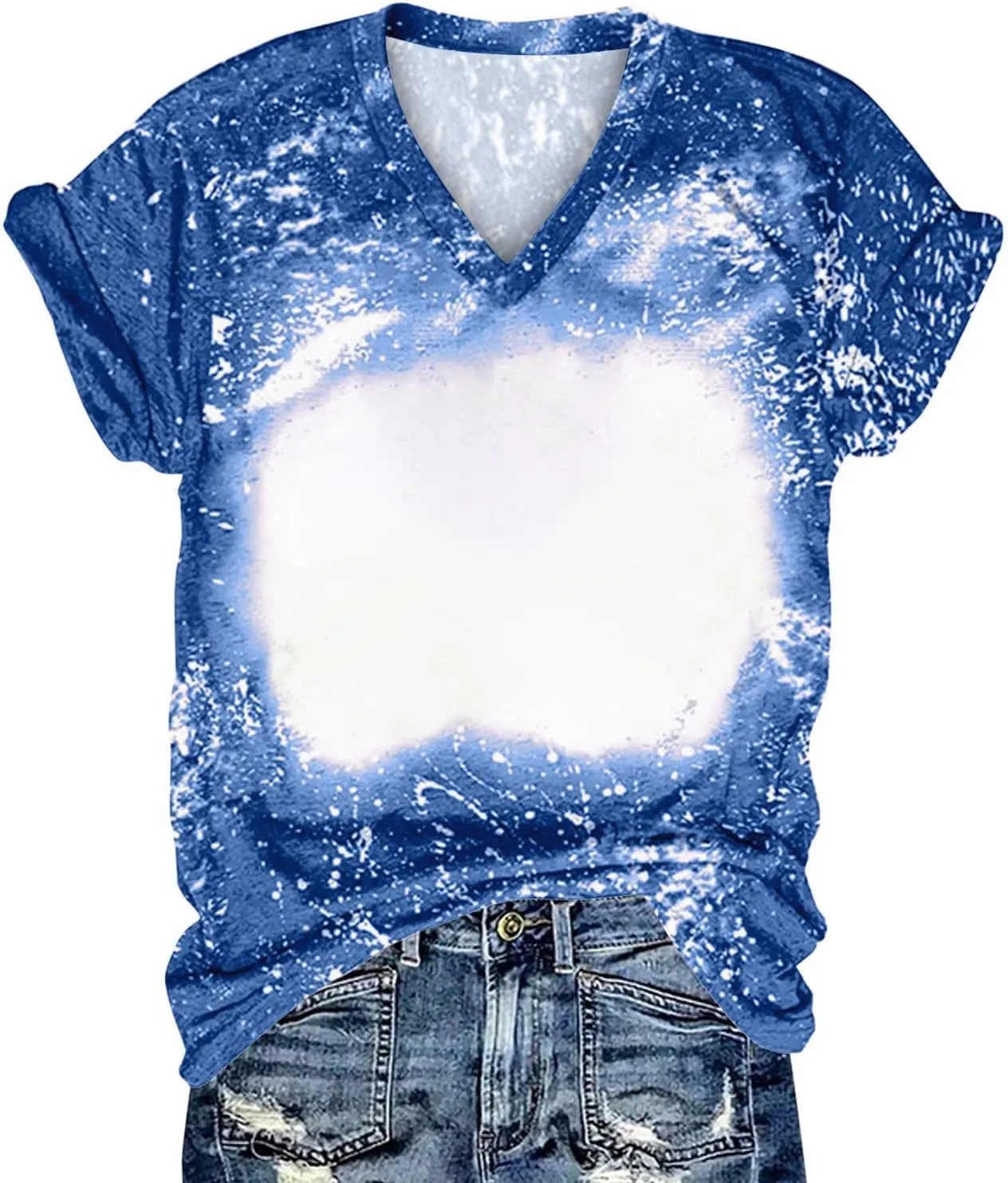 SMIDOW Sublimation Blanks Bleached T-Shirt for Women Summer Casual Loose Fit Short Sleeve v Neck Basic Tops Shirts