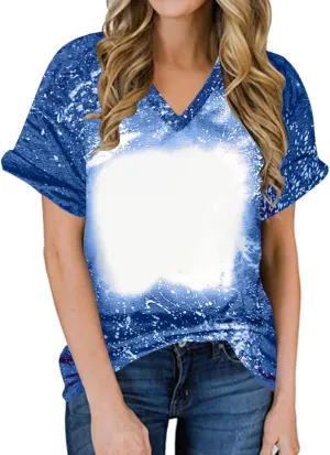 SMIDOW Sublimation Blanks Bleached T-Shirt for Women Summer Casual Loose Fit Short Sleeve v Neck Basic Tops Shirts