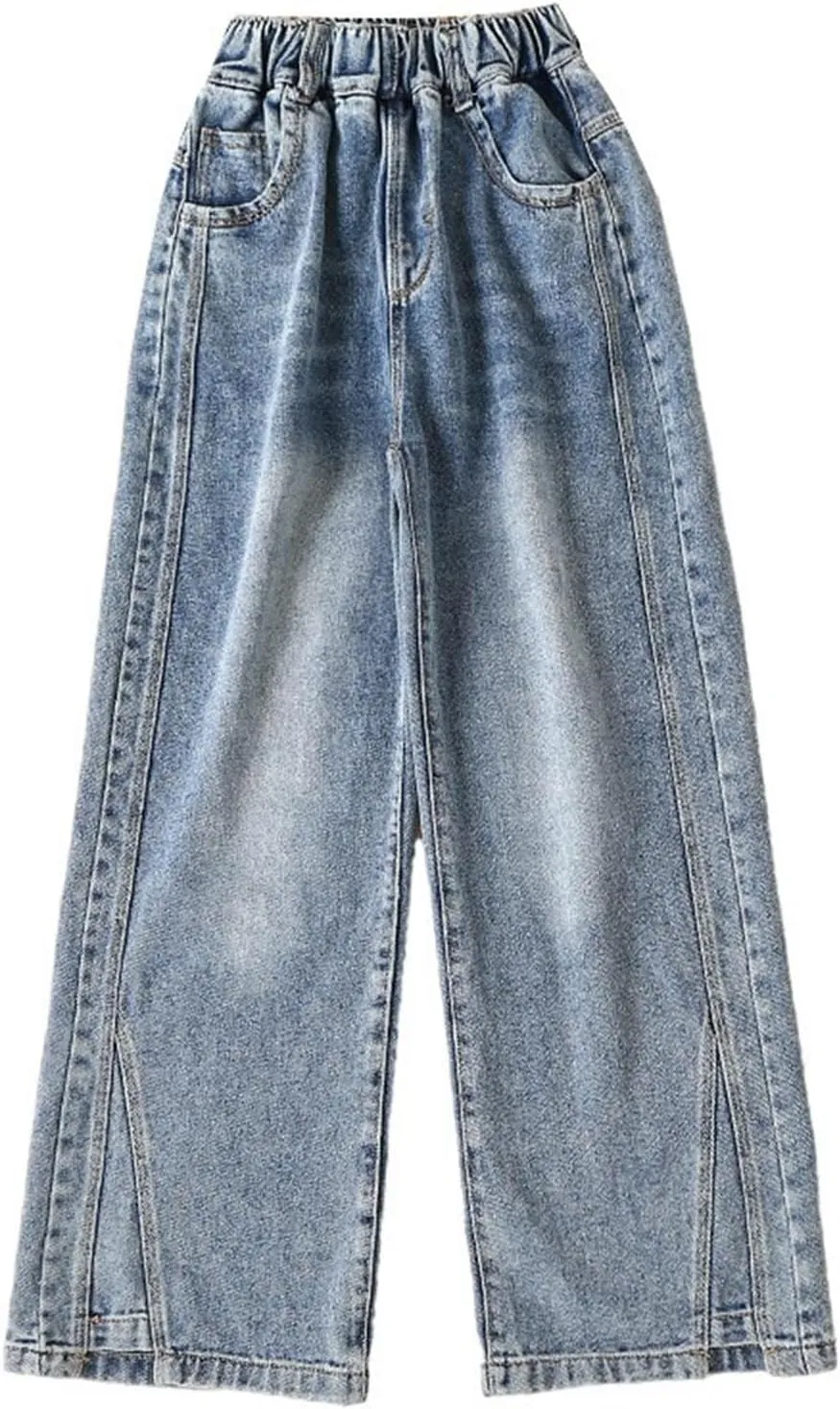 Spring Baggy Jeans for Teen Girls Fashion Elastic High Waisted Denim Pants Y2K Trendy Loose Straight Wide Leg Trouser