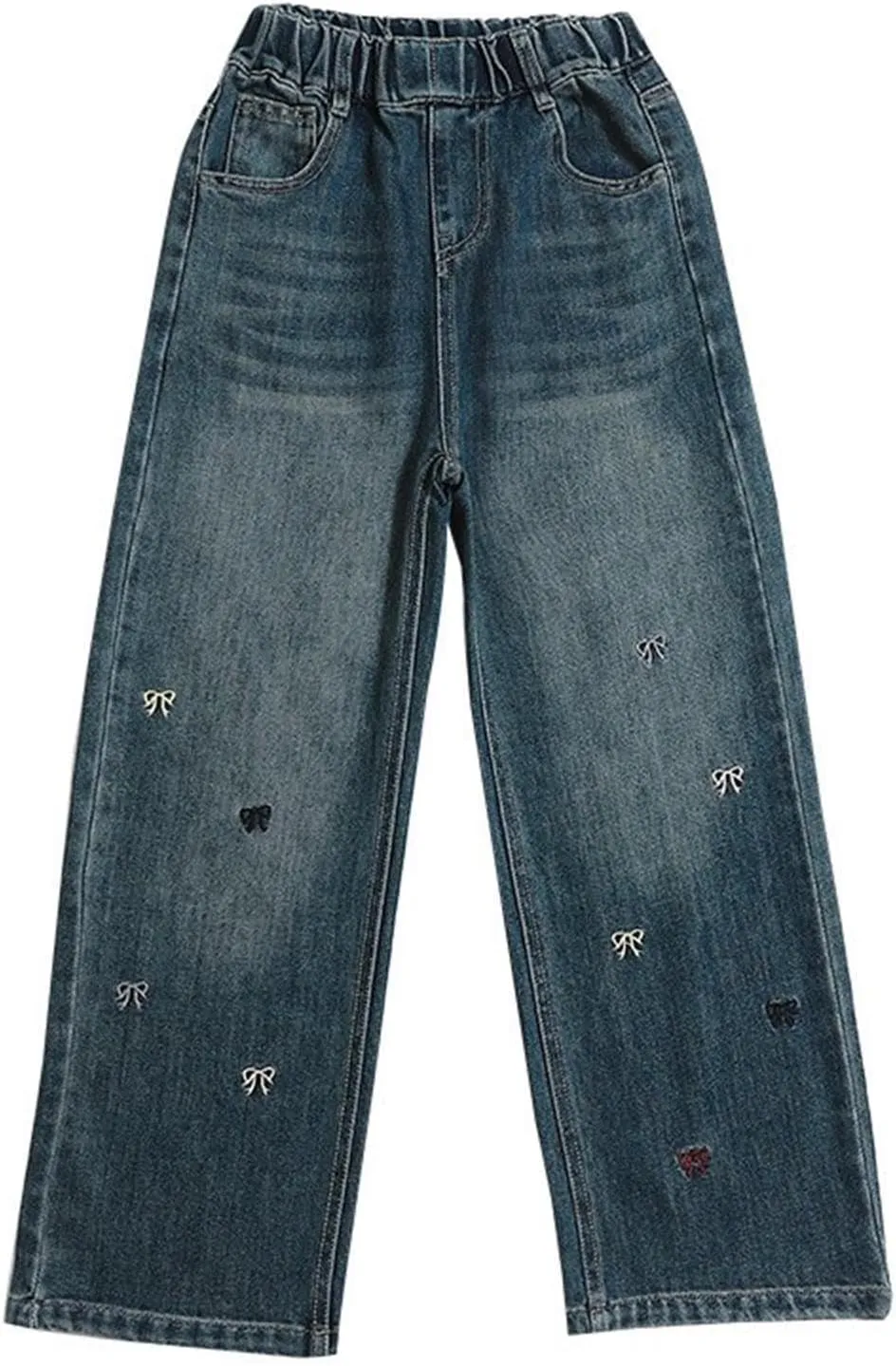 Spring Baggy Jeans for Teen Girls Fashion Elastic High Waisted Denim Pants Y2K Trendy Loose Straight Wide Leg Trouser