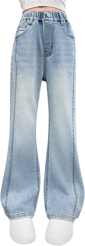 Spring Baggy Jeans for Teen Girls Fashion Elastic High Waisted Denim Pants Y2K Trendy Loose Straight Wide Leg Trouser