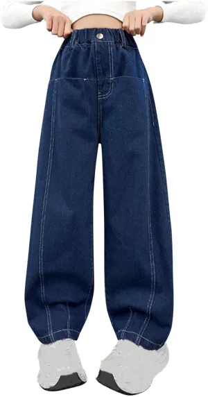 Spring Baggy Jeans for Teen Girls Fashion Elastic High Waisted Denim Pants Y2K Trendy Loose Straight Wide Leg Trouser