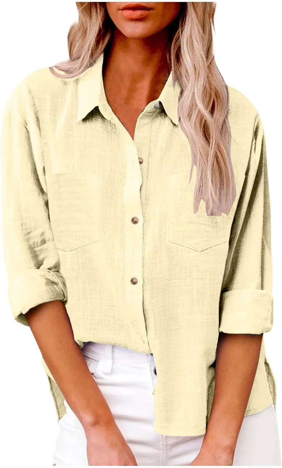 Spring Tops for Women 2025 Summer Cotton Linen Shirts Long Sleeve Button Down Dressy Casual Tees Gauze Blouses Tees