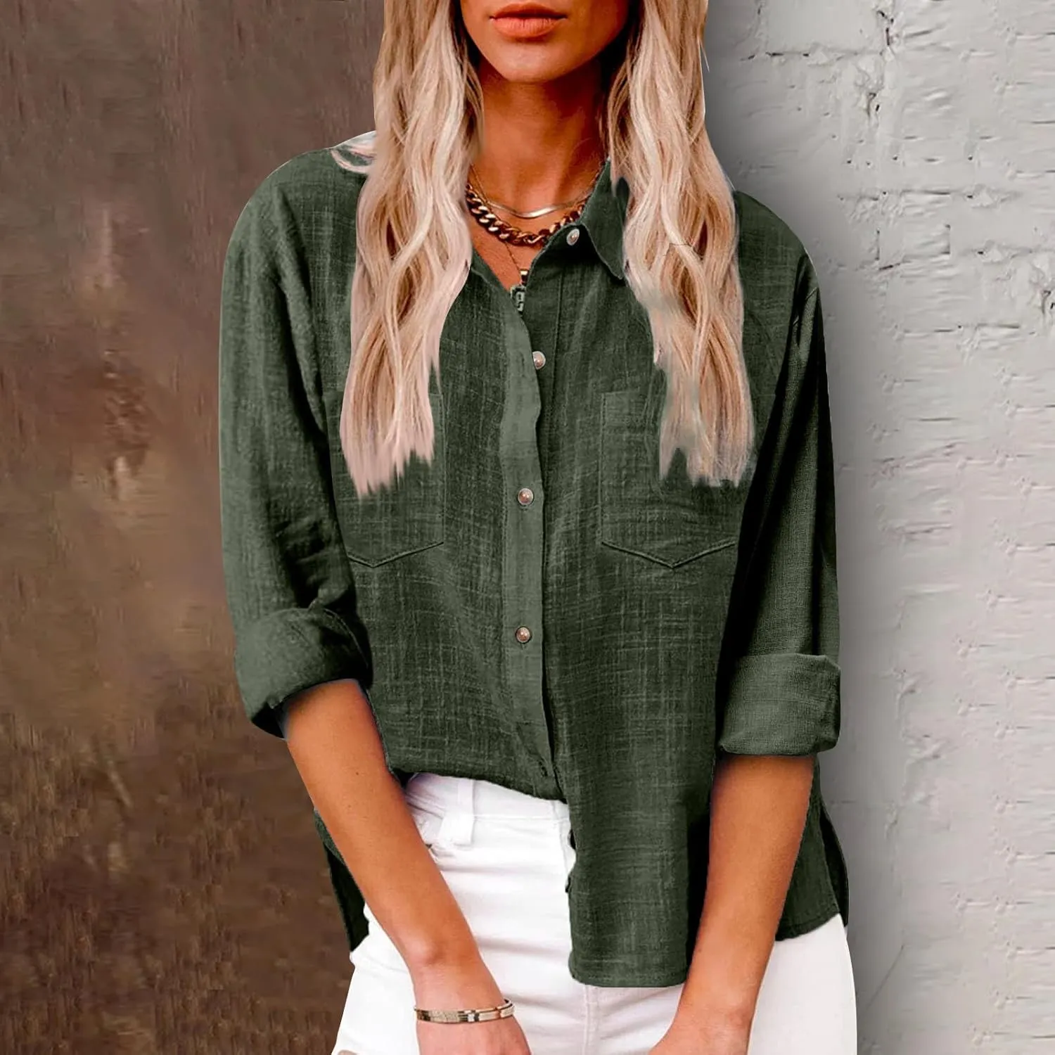Spring Tops for Women 2025 Summer Cotton Linen Shirts Long Sleeve Button Down Dressy Casual Tees Gauze Blouses Tees