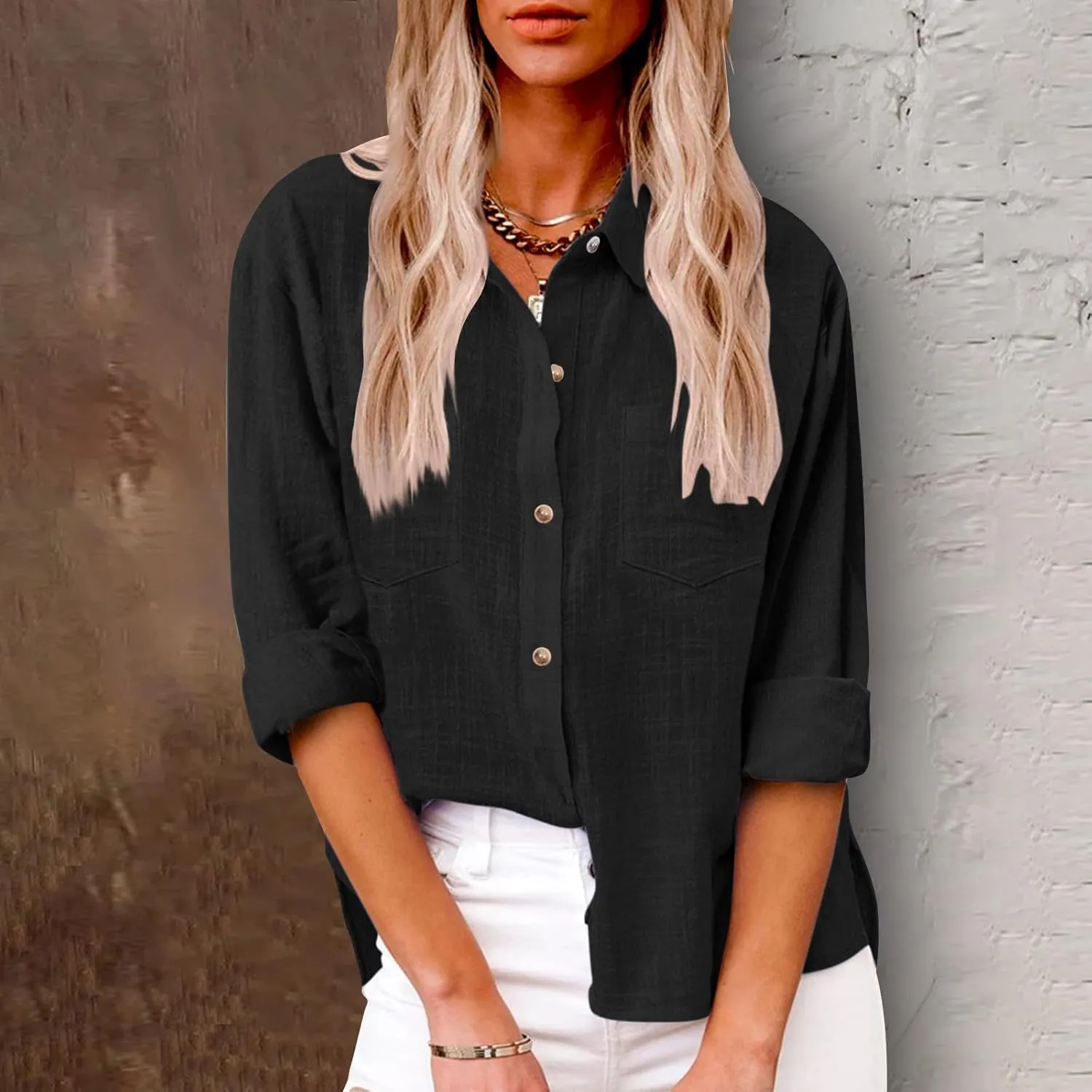 Spring Tops for Women 2025 Summer Cotton Linen Shirts Long Sleeve Button Down Dressy Casual Tees Gauze Blouses Tees