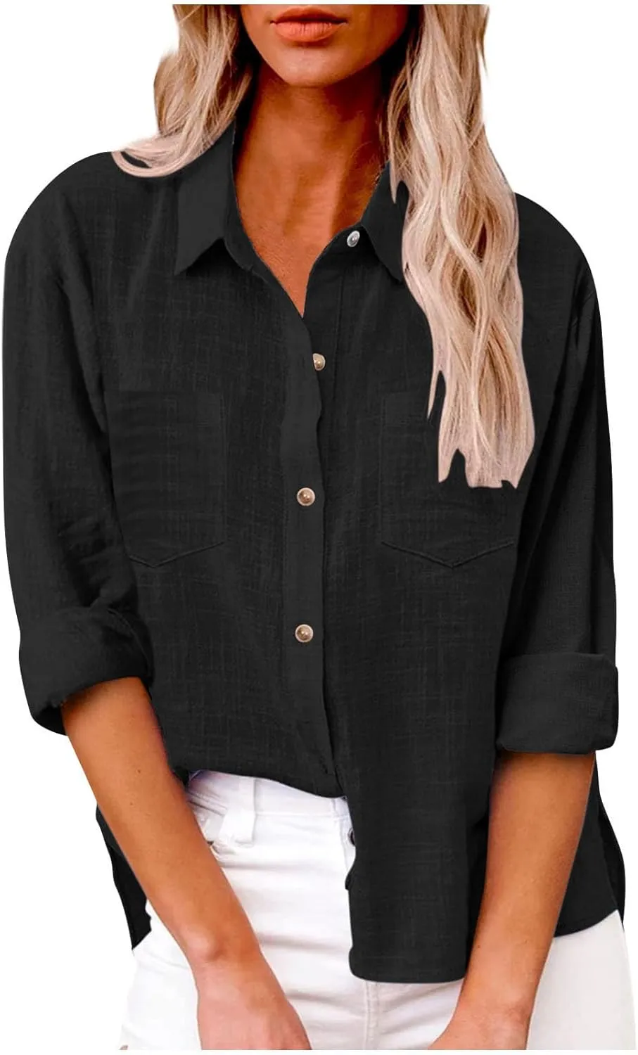 Spring Tops for Women 2025 Summer Cotton Linen Shirts Long Sleeve Button Down Dressy Casual Tees Gauze Blouses Tees