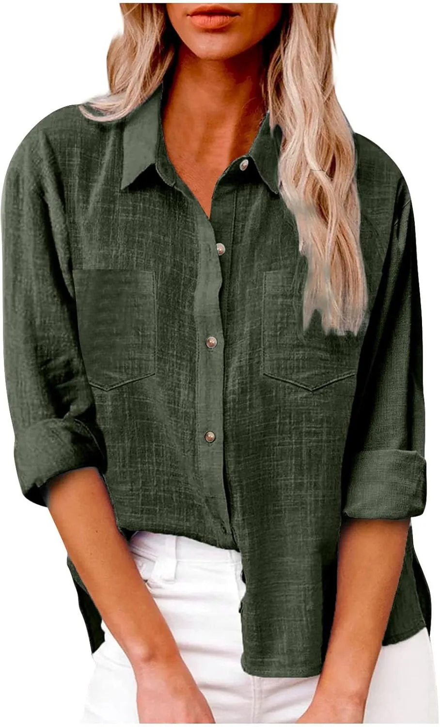 Spring Tops for Women 2025 Summer Cotton Linen Shirts Long Sleeve Button Down Dressy Casual Tees Gauze Blouses Tees