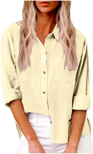 Spring Tops for Women 2025 Summer Cotton Linen Shirts Long Sleeve Button Down Dressy Casual Tees Gauze Blouses Tees