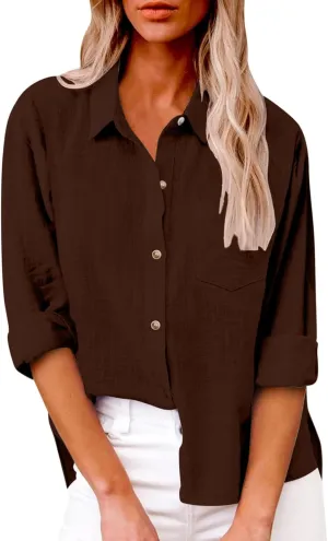Spring Tops for Women 2025 Summer Cotton Linen Shirts Long Sleeve Button Down Dressy Casual Tees Gauze Blouses Tees