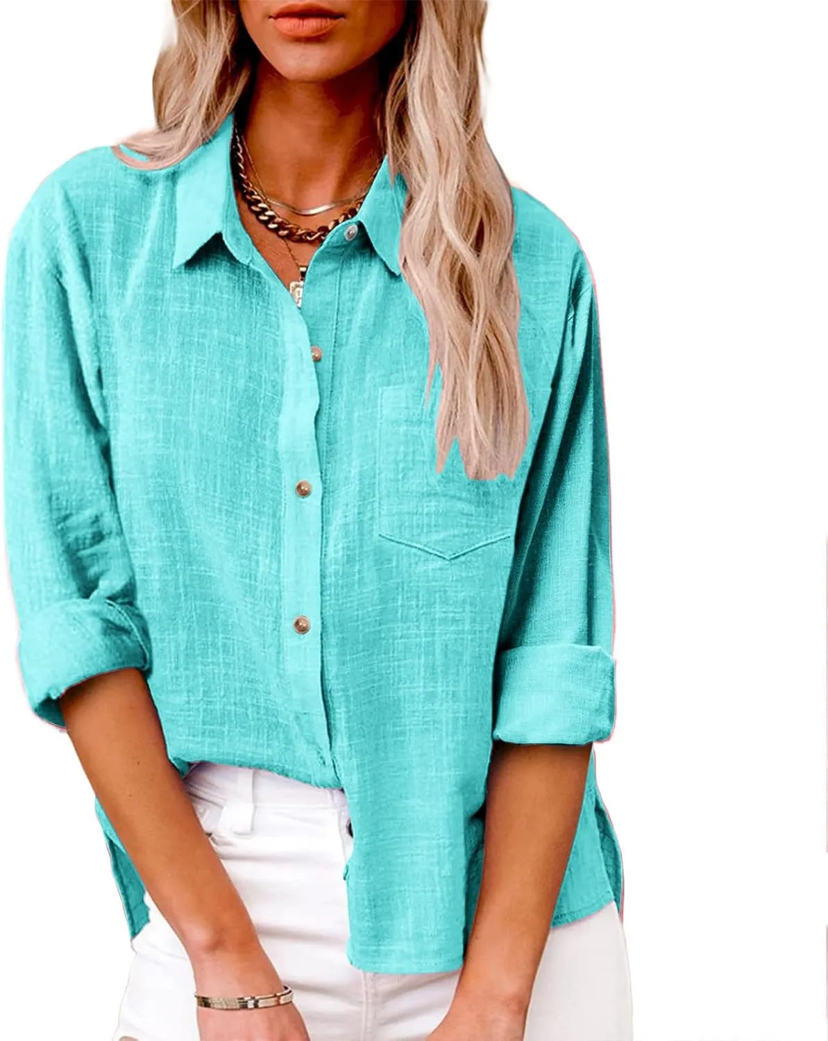 Spring Tops for Women 2025 Summer Cotton Linen Shirts Long Sleeve Button Down Dressy Casual Tees Gauze Blouses Tees