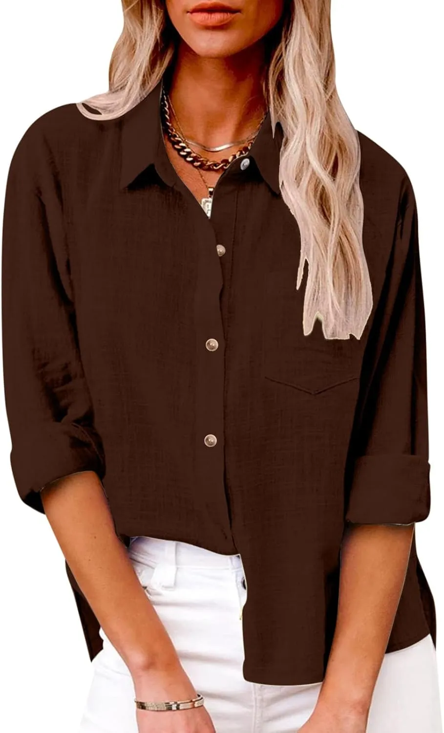 Spring Tops for Women 2025 Summer Cotton Linen Shirts Long Sleeve Button Down Dressy Casual Tees Gauze Blouses Tees