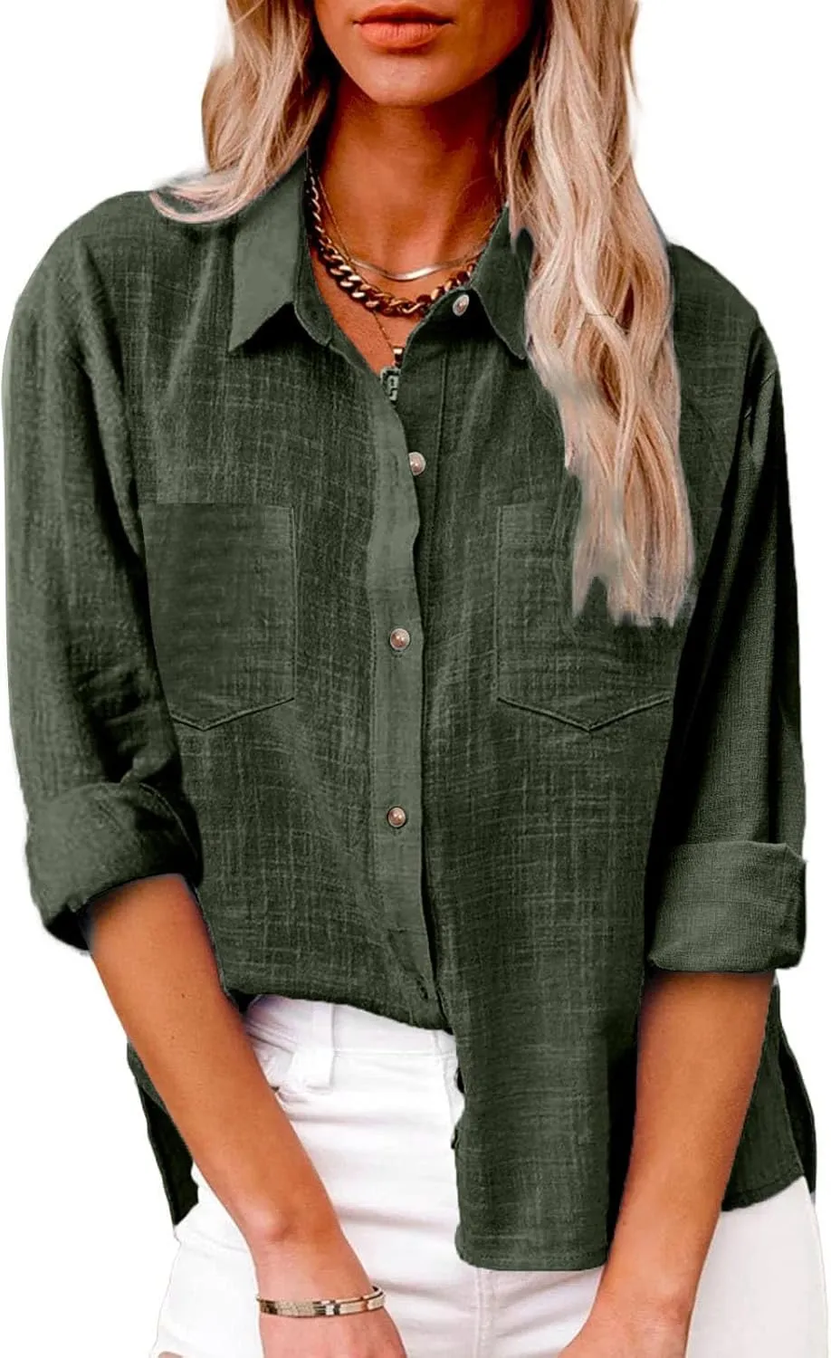 Spring Tops for Women 2025 Summer Cotton Linen Shirts Long Sleeve Button Down Dressy Casual Tees Gauze Blouses Tees