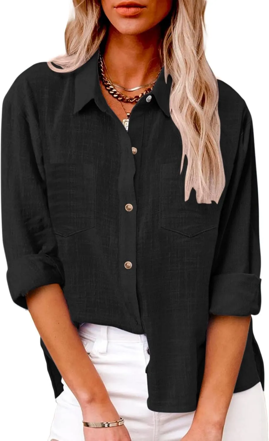 Spring Tops for Women 2025 Summer Cotton Linen Shirts Long Sleeve Button Down Dressy Casual Tees Gauze Blouses Tees