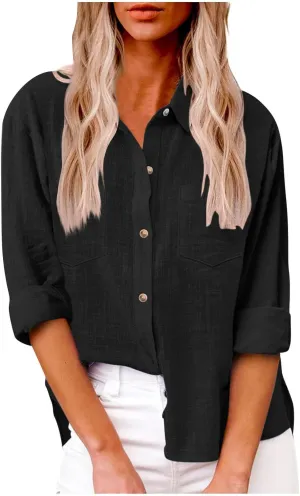 Spring Tops for Women 2025 Summer Cotton Linen Shirts Long Sleeve Button Down Dressy Casual Tees Gauze Blouses Tees