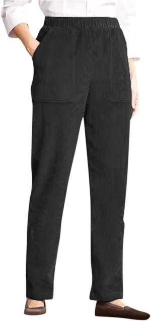 Straight Wide Leg Corduroy Pants Women Business Casual High Waisted Pull On Work Pants Comfy Soft Elastic Waist Pants
