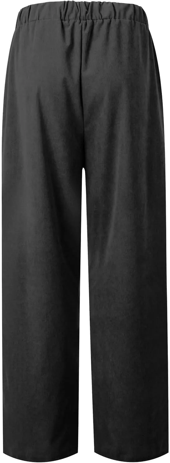 Straight Wide Leg Corduroy Pants Women Business Casual High Waisted Pull On Work Pants Comfy Soft Elastic Waist Pants