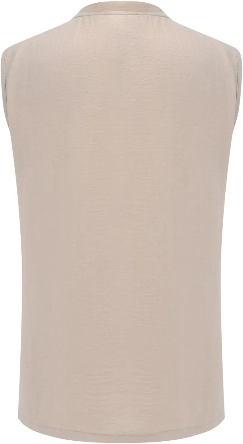 Summer Beach Tank Tops for Men V Neck Sleeveless Muscle Undershirts Solid Color Casual Tees Regular Fit Active Shirts