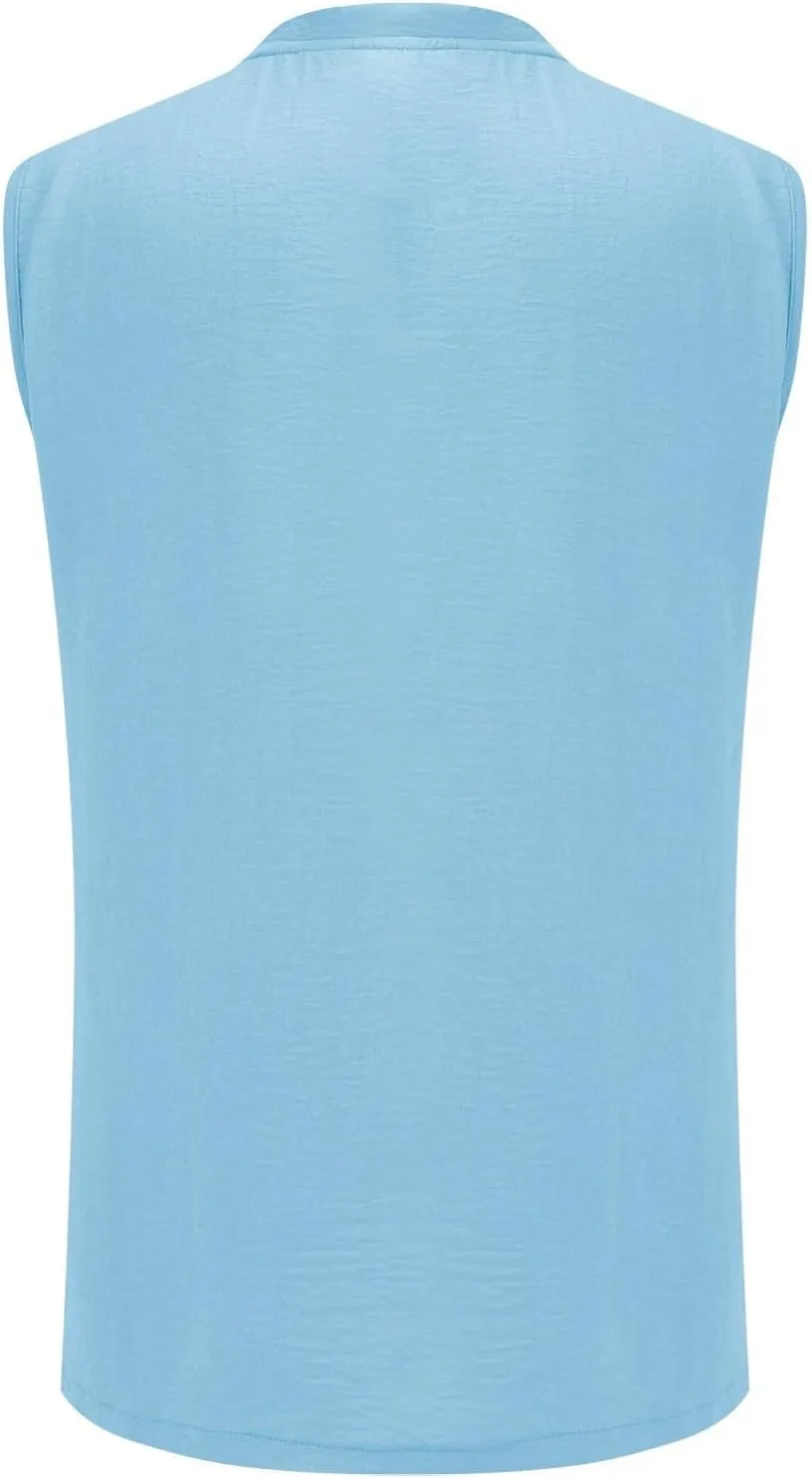 Summer Beach Tank Tops for Men V Neck Sleeveless Muscle Undershirts Solid Color Casual Tees Regular Fit Active Shirts