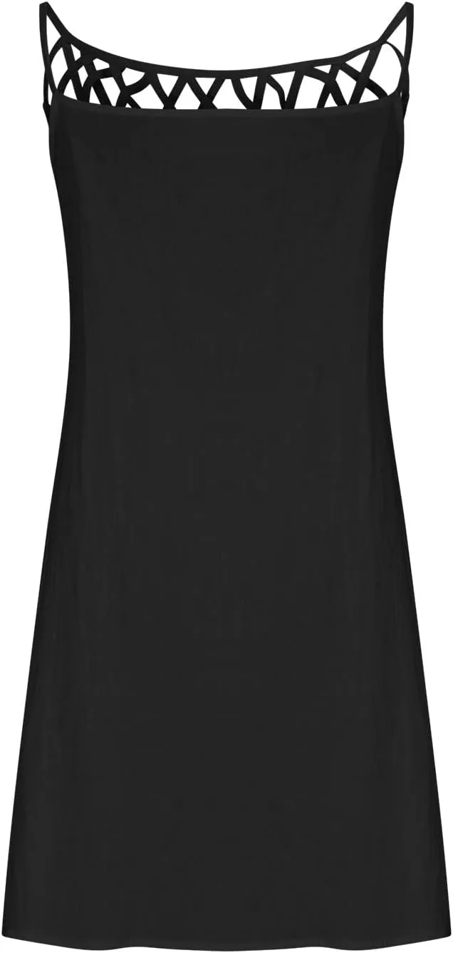 Summer Cotton Linen Dresses for Women Casual Boho Shirt Dresses Halter Spaghetti Strap Beach Flowy Mini Sundress
