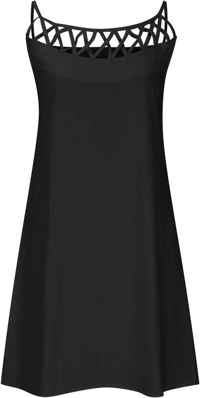 Summer Cotton Linen Dresses for Women Casual Boho Shirt Dresses Halter Spaghetti Strap Beach Flowy Mini Sundress